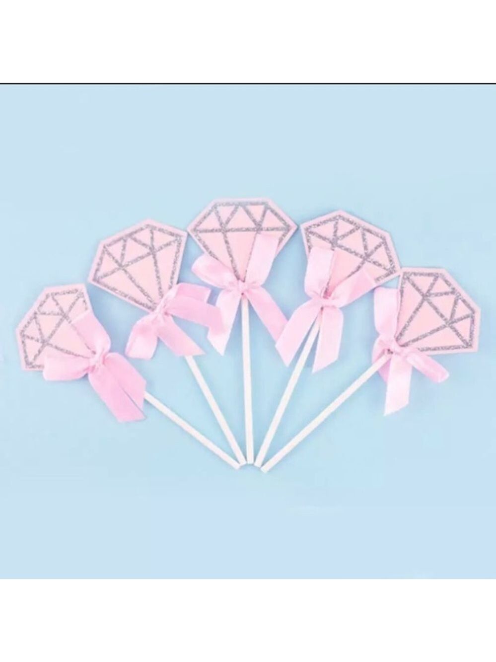 10pc Pink Diamond Silver Glitter Cupcake Toppers - Picture 1 of 1
